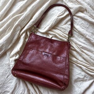 Burgundy Pebbled Leather Shoulder Bag